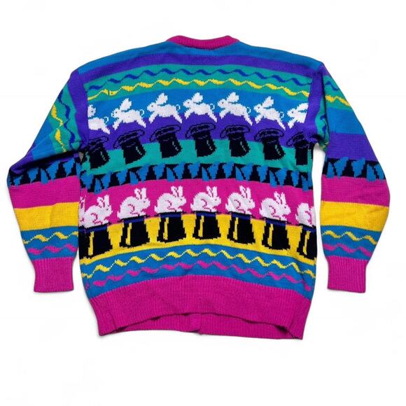 Gerard Works 80s Vintage Magician Magic Rabbit Sweater Cardigan Small - Picture 6 of 8